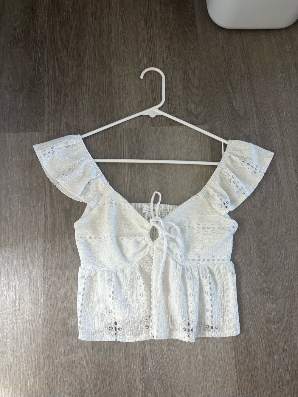 White Eyelet Tie-Front Peplum Crop Top